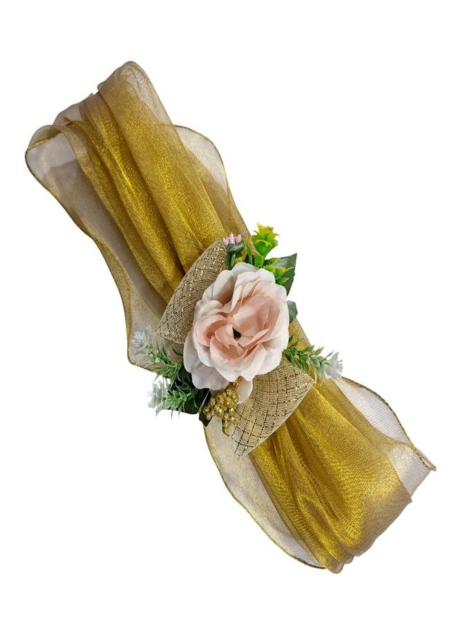 Wrapping Studio مجموعة من 4 أشرطة شبكية بطول متر واحد مزينة بزخارف زهرية صناعية لتغليف الهدايا، والديكور، وتقديم الهدايا، وتغليف جهاز العروس، وسلال الهدايا (ذهبي). - Image 5